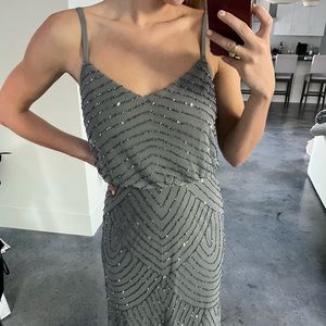 Adrianna Papell Silver Blouson Beaded Gown Dress sz 4